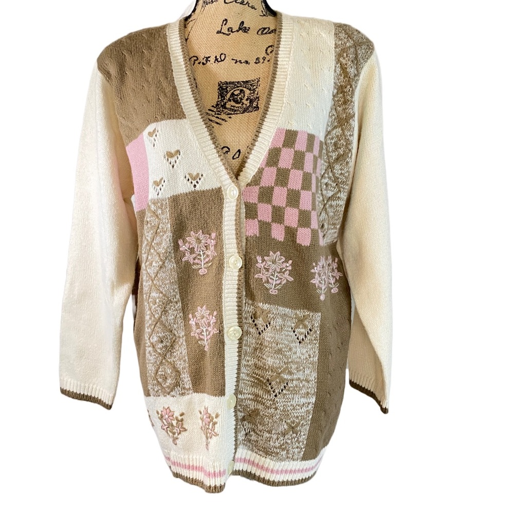 LOOK 👀 How Cute! VTG NWT Elder Beerman Russ Sport Co. Patchwork Cardigan
